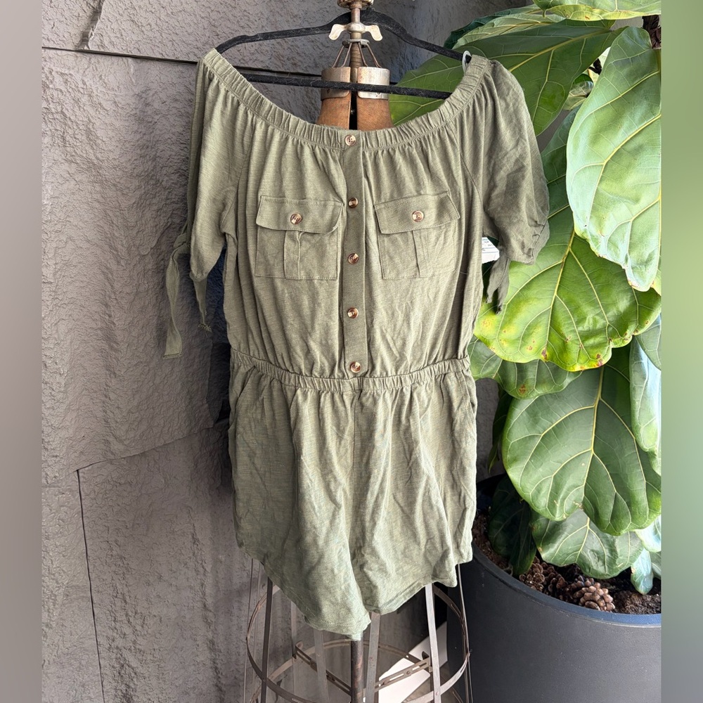 Off-Shoulder Olive Green Romper